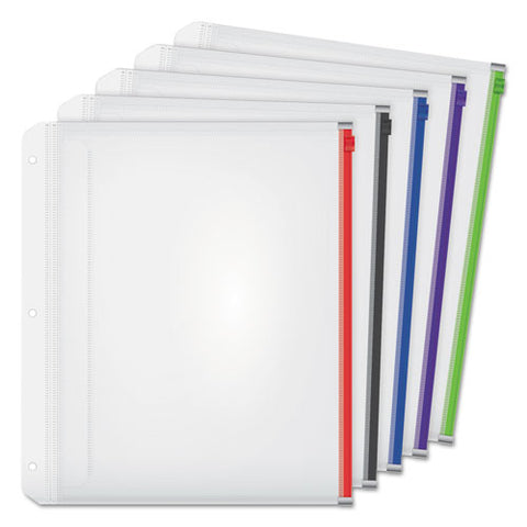 Expanding Zipper Binder Pocket, 11 X 8.5, Assorted Colors, 5-pack
