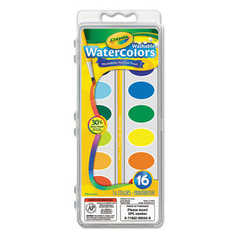 Washable Watercolor Paint, 16 Assorted Colors
