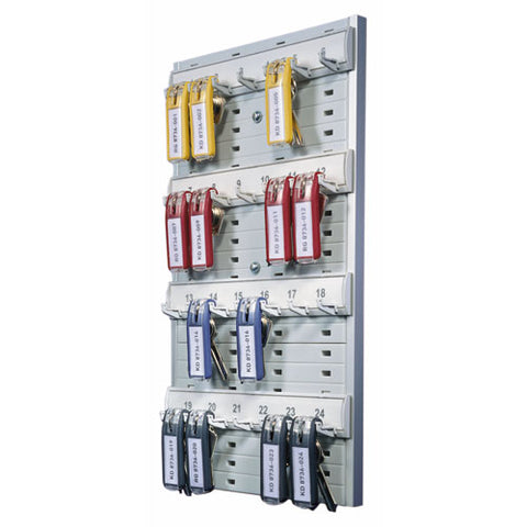 Key Rack, 24-tag Capacity, 8 3-8" X 1 3-8" X 14 1-8", Gray Plastic