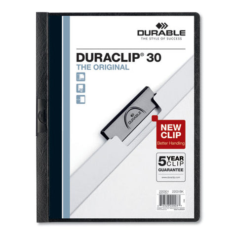 Vinyl Duraclip Report Cover W-clip, Letter, Holds 30 Pages, Clear-black, 25-box