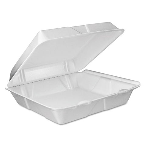 Foam Hinged Lid Container, Vented Lid, 9 X 9.4 X 3, White, 100-pack, 2 Packs-carton