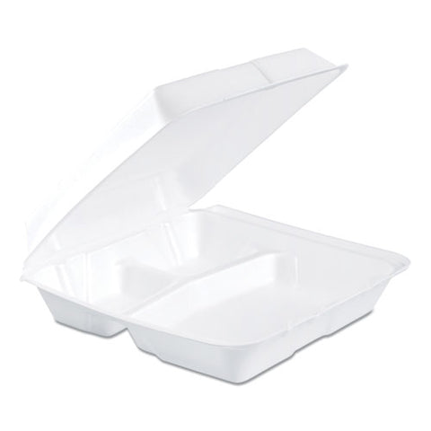 Foam Hinged Lid Containers, 3-compartment, 9.25 X 9.5 X 3, White, 200-carton