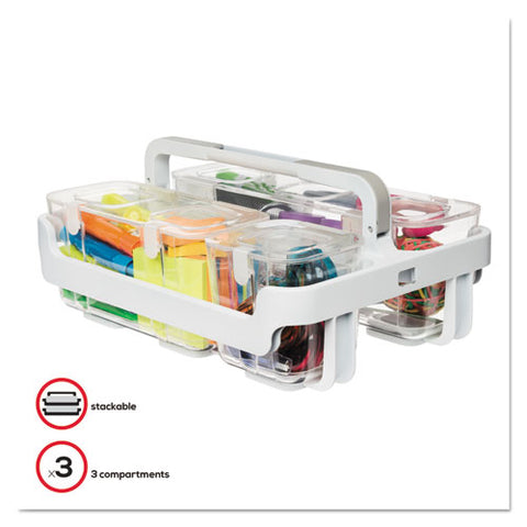 Stackable Caddy Organizer With S, M And L Containers, White Caddy, Clear Containers