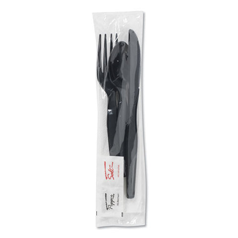 Wrapped Tableware-napkin Packets, Fork-knife-spoon-napkin, Black, 250-carton