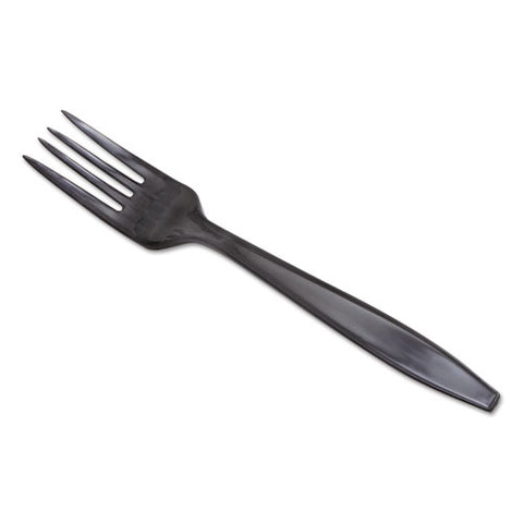 Individually Wrapped Heavyweight Utensils, Fork, Plastic, Black, 1,000-carton