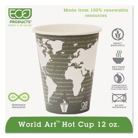 World Art Renewable Compostable Hot Cups, 12 Oz., 50-pk, 20 Pk-ct