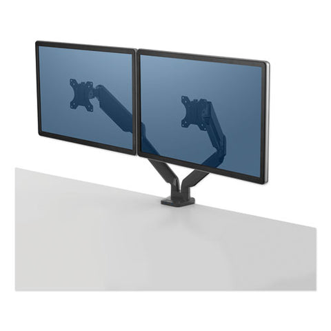 Platinum Series Dual Monitor Arm For 27" Monitors, 360 Deg Rotation, +85 Deg--20 Deg Tilt, 360 Deg Pan, Black, Supports 20 Lb