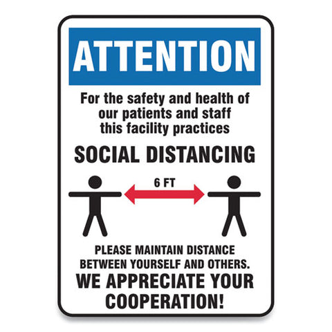 Social Distance Signs, Wall, 10 X 14, Patients And Staff Social Distancing, Humans-arrows, Blue-white, 10-pack