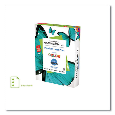 Premium Laser Print Paper, 98 Bright, 3-hole, 24lb, 8.5 X 11, White, 500-ream