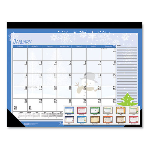 Earthscapes Seasonal Desk Pad Calendar, 22 X 17, Illustrated Holiday, 2021