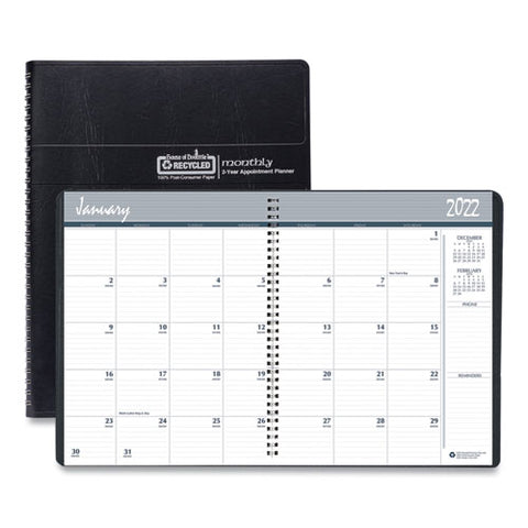 Recycled 24-month Ruled Monthly Planner, 11 X 8.5, Black, 2021-2022