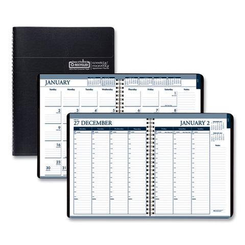 Recycled Wirebound Weekly-monthly Planner, 11 X 8.5, Black Leatherette, 2021