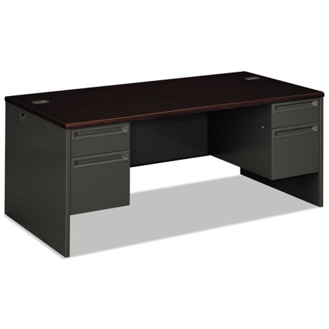 38000 Series Double Pedestal Desk, 72" X 36" X 29.5", Mahogany-charcoal