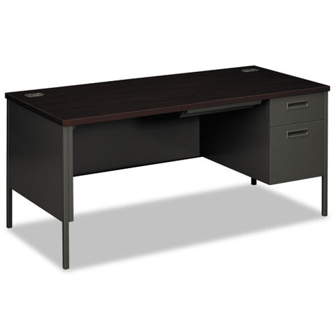 Metro Classic Series Right Pedestal "l" Workstation Desk, 66" X 30" X 29.5", Mahogany-charcoal