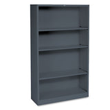 Metal Bookcase, Four-shelf, 34-1-2w X 12-5-8d X 59h, Charcoal