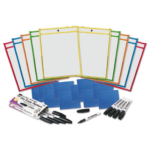 Dry Erase Pocket Class Pack, Assorted Primary Colors, 10-pack