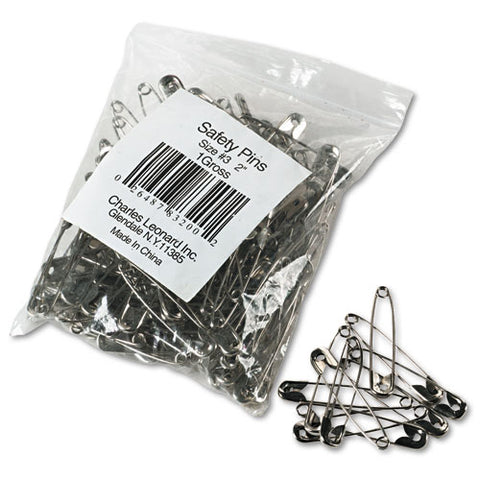 Safety Pins, Nickel-plated, Steel, 2" Length, 144-pack