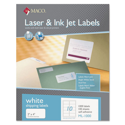 White Laser-inkjet Shipping And Address Labels, Inkjet-laser Printers, 2 X 4, White, 10-sheet, 100 Sheets-box