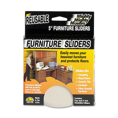 Mighty Mighty Movers Reusable Furniture Sliders, Round, 5" Dia., Beige, 4-pack