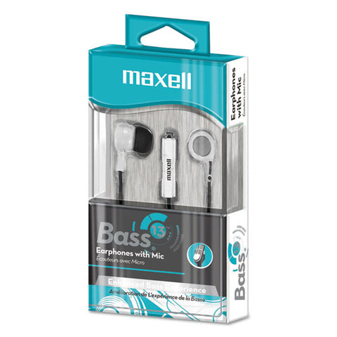 B-13 Bass Earbuds With Microphone, White, 52" Cord