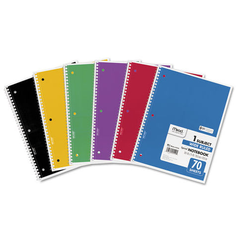 Spiral Notebook, 1 Subject, Wide-legal Rule, Assorted Color Covers, 10.5 X 7.5, 70 Sheets
