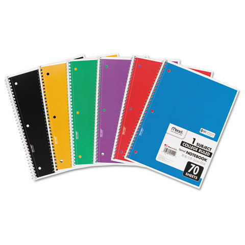 Spiral Notebook, 1 Subject, Medium-college Rule, Assorted Color Covers, 10.5 X 7.5, 70 Sheets