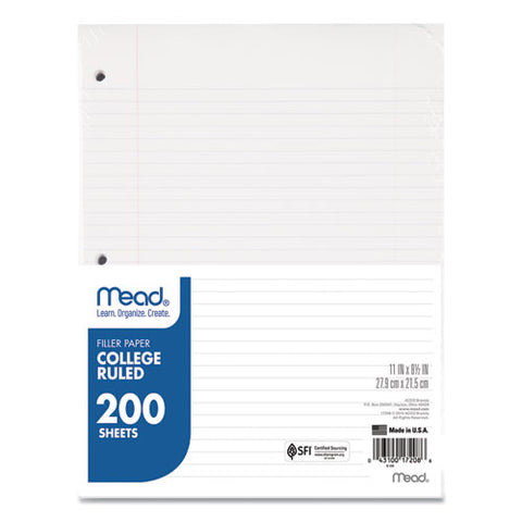 Filler Paper, 3-hole, 8.5 X 11, College Rule, 200-pack