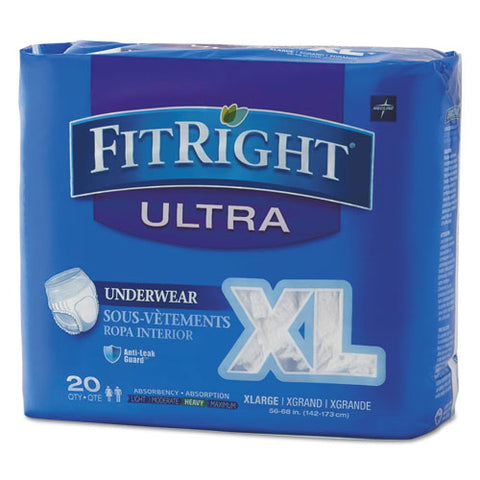 Fitright Ultra Protective Underwear, X-large, 56" To 68" Waist, 20-pack, 4 Pack-carton