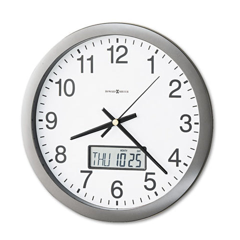 Chronicle Wall Clock With Lcd Inset, 14" Overall Diameter, Gray Case, 1 Aa (sold Separately)