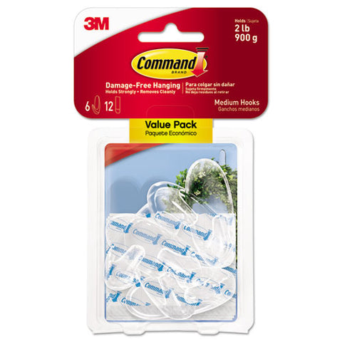 Clear Hooks And Strips, Plastic, Medium, 6 Hooks And 12 Strips-pack