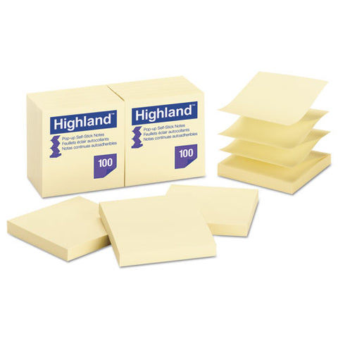 Self-stick Pop-up Notes, 3 X 3, Yellow, 100-sheet, 12-pk