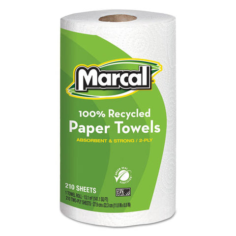 100% Premium Recycled Kitchen Roll Towels, 2-ply, 8.8 X 11, 210 Sheets, 12 Rolls-carton