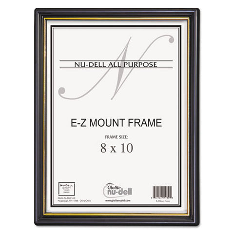Ez Mount Document Frame With Trim Accent And Plastic Face, Plastic, 8 X 10, Black-gold