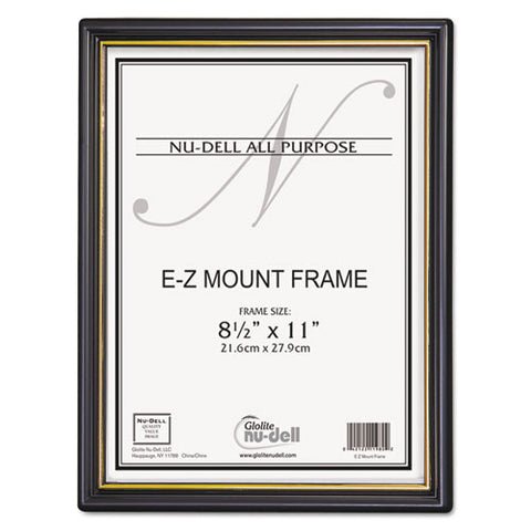 Ez Mount Document Frame With Trim Accent And Plastic Face, Plastic, 8.5 X 11 Insert, Black-gold, 18-carton