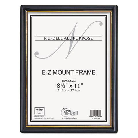 Ez Mount Document Frame With Trim Accent And Plastic Face, Plastic, 8.5 X 11 Insert, Black-gold