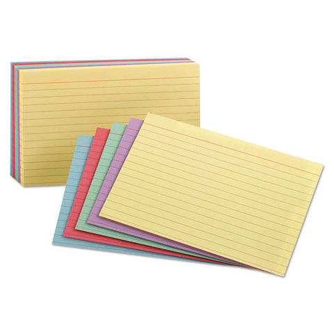 Ruled Index Cards, 5 X 8, Blue-violet-canary-green-cherry, 100-pack