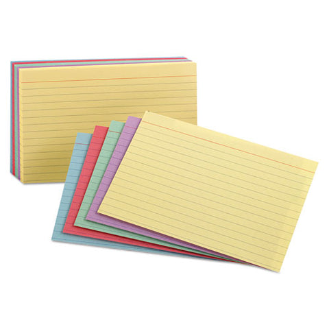 Ruled Index Cards, 3 X 5, Blue-violet-canary-green-cherry, 100-pack