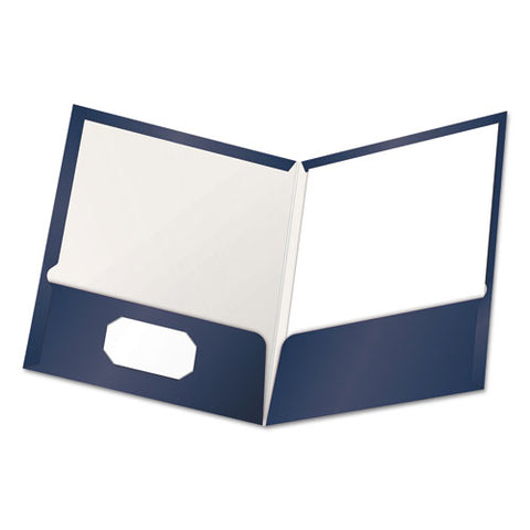 High Gloss Laminated Paperboard Folder, 100-sheet Capacity, Navy, 25-box