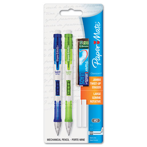 Clear Point Mechanical Pencil, 0.9 Mm, Hb (#2.5), Black Lead, Assorted Barrel Colors, 2-pack