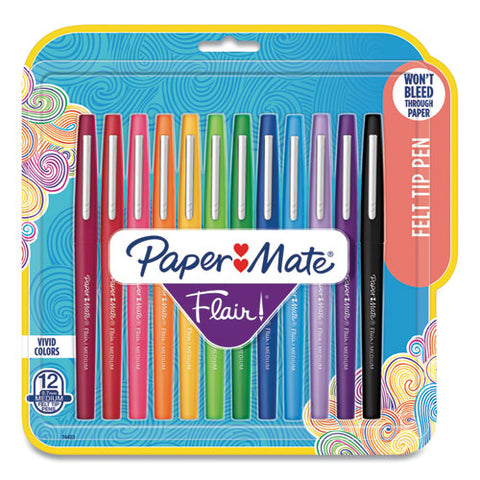 Point Guard Flair Stick Porous Point Pen, Medium 0.7mm, Assorted Ink-barrel, 12-set