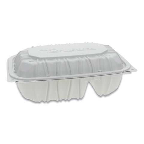 Vented Microwavable Hinged-lid Takeout Container, 2-compartment, 9 X 6 X 3.1, White, 170-carton