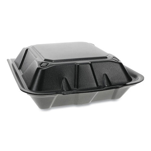 Foam Hinged Lid Containers, Dual Tab Lock, 9 X 9 X 3.25, Black, 150-carton