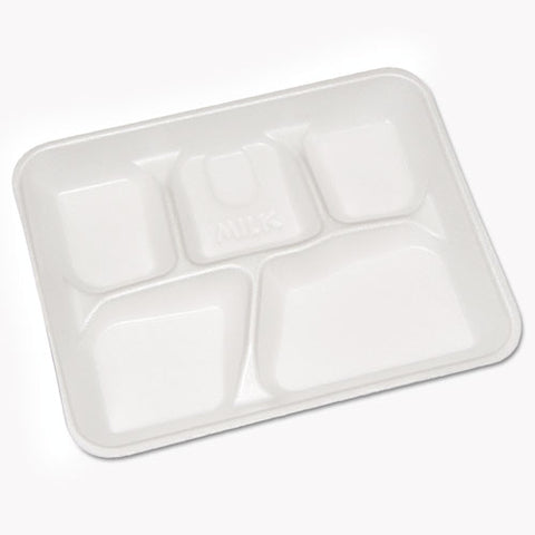Lightweight Foam School Trays, 5-compartment, 8.25 X 10.5 X 1, White, 500-carton