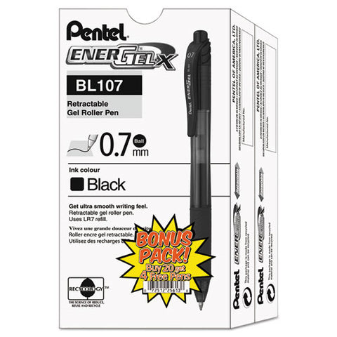Energel-x Retractable Gel Pen, 0.7 Mm Metal Tip, Black Ink-barrel, 24-pack