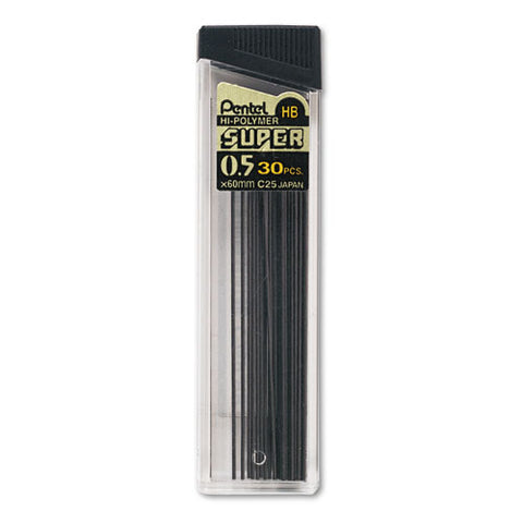 Super Hi-polymer Lead Refills, 0.5 Mm, Hb, Black, 30-tube