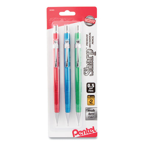 Sharp Mechanical Pencil, 0.5 Mm, Hb (#2.5), Black Lead, Assorted Barrel Colors, 3-pack