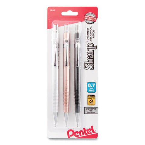 Sharp Mechanical Pencil, 0.7 Mm, Hb (#2.5), Black Lead, Assorted Barrel Colors, 3-pack