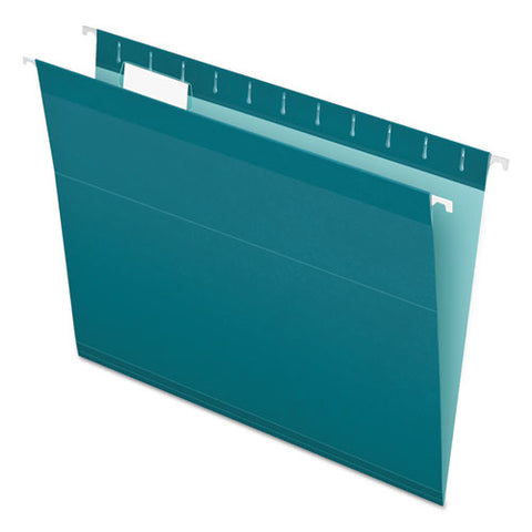 Colored Reinforced Hanging Folders, Letter Size, 1-5-cut Tab, Teal, 25-box