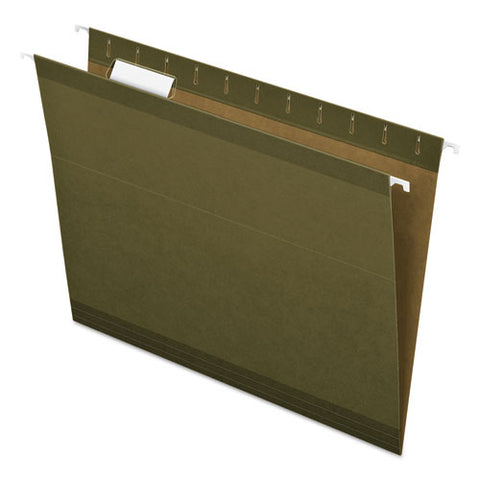 Reinforced Hanging File Folders, Letter Size, 1-5-cut Tab, Standard Green, 25-box