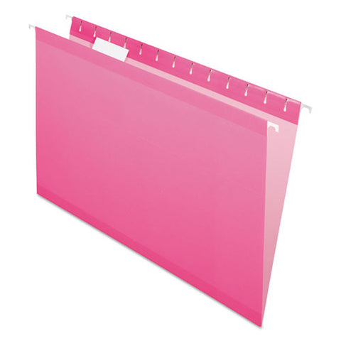 Colored Reinforced Hanging Folders, Legal Size, 1-5-cut Tab, Pink, 25-box